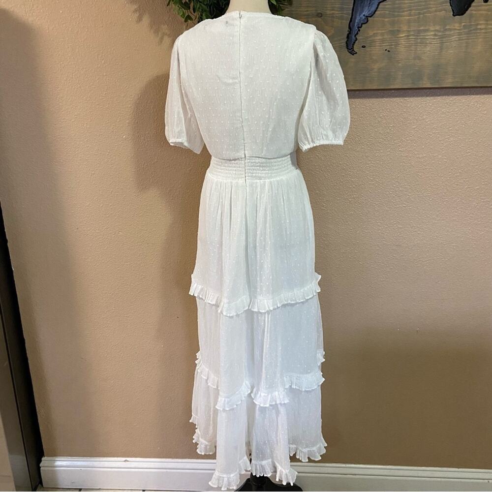NWOT Lulus Tier to Please White Puff Sleeve Swiss Dot Midi Dress - Picture 8 of 9